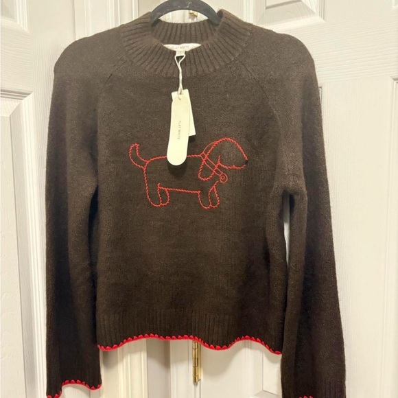 Flat White Mock-Neck Embroidered Dog Icon Sweater, Size XS - Picture 4 of 4